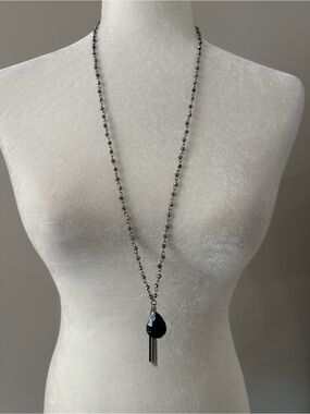 Neiman Marcus Black Teardrop Pendant Tassel Necklace